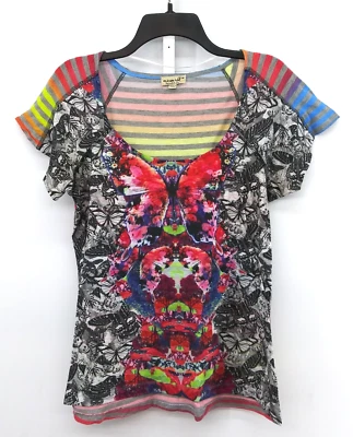 One World Shirt Women Size M Multicolor Floral Paisley Striped Scoop Neck Top - Image 1 of 4