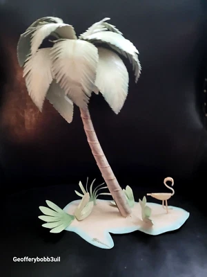 FIRMADO JOANNE FERRARA Playa Costera Palmera Flamenco Metal Arte Escultura 15" Foto 1 de 4
