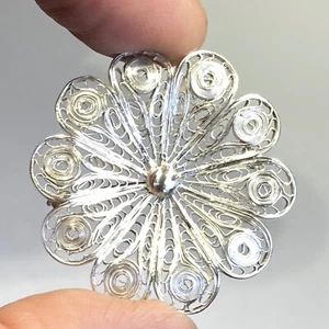 Spilla fiore filigrana spilla fatta a mano testata argento sterling 925 1 5/8 pollici 7g j54 - Foto 1 di 20