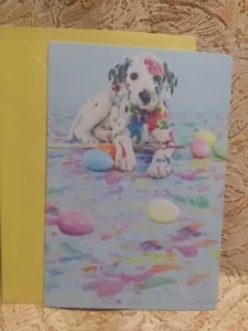 Adorable Card Hope Your Easter Is Colored In Happiness! Colorful Dog & Eggs - Picture 1 of 4