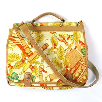 Loewe Goya Printed Canvas Messenger Bag Leather Strap Orange Yellow Tote Handbag - Image 1 of 4