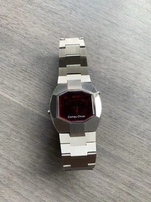 Montre vintage LED rouge Compu Chrone Sor pièces détachées superbe état - Photo 1/4
