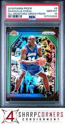 2018 PANINI PRIZM HALL МОНИТОРЫ ЗЕЛЕНЫЕ NO6 ШАКИЛ О'НИЛ HOF POP 6 PSA 10 - Изображение 1 из 2