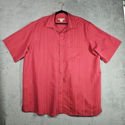 Camisa listrada Island Passport curta slv botão para cima cetim malva avermelhada tamanho 2XLT  - Imagem 1 de 4