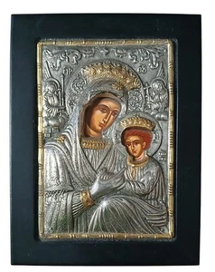 Arte de pared CLARTE griego bizantino hagiografía Virgen María Jesucristo plata 925 - Imagen 1 de 7