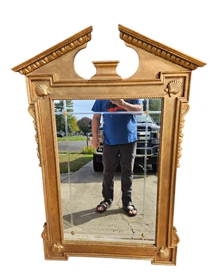 Ethan Allen Neoclassical Pediment Wall Mirror Gold Gilt Paint Console - Image 1 of 4