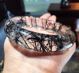 57mm Natural Black Rutilated Quartz Crystal Handmade Bangle AAAA - Picture 1 of 6