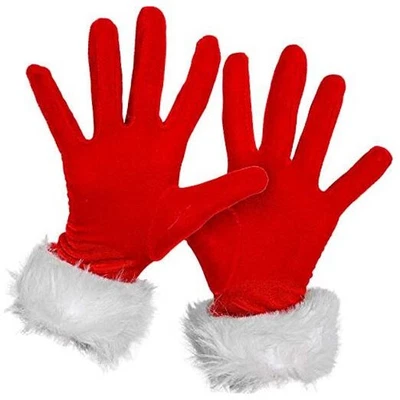  Guantes de Disfraz de Piel Roja - Guantes de Terciopelo Rojo con Puño Peludo Blanco Accesorios  Foto 1 de 4