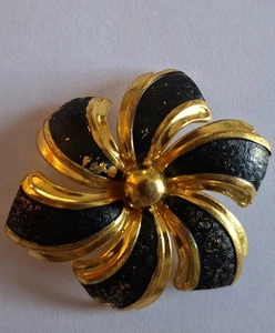 Vintage Brosche Blume Flover Pin Schmuck vergoldet groß schwarz-gold - Bild 1 von 5