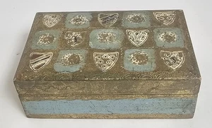 Vintage Italian Florentine Coat Of Arms Trinket Box Gold Blue - Picture 1 of 4