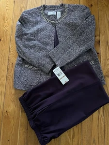Nuevo con etiquetas Juego de chaqueta/pantalones Alfred Dunner púrpura tweed cadena plateada adornada 12P/10 - Imagen 1 de 7
