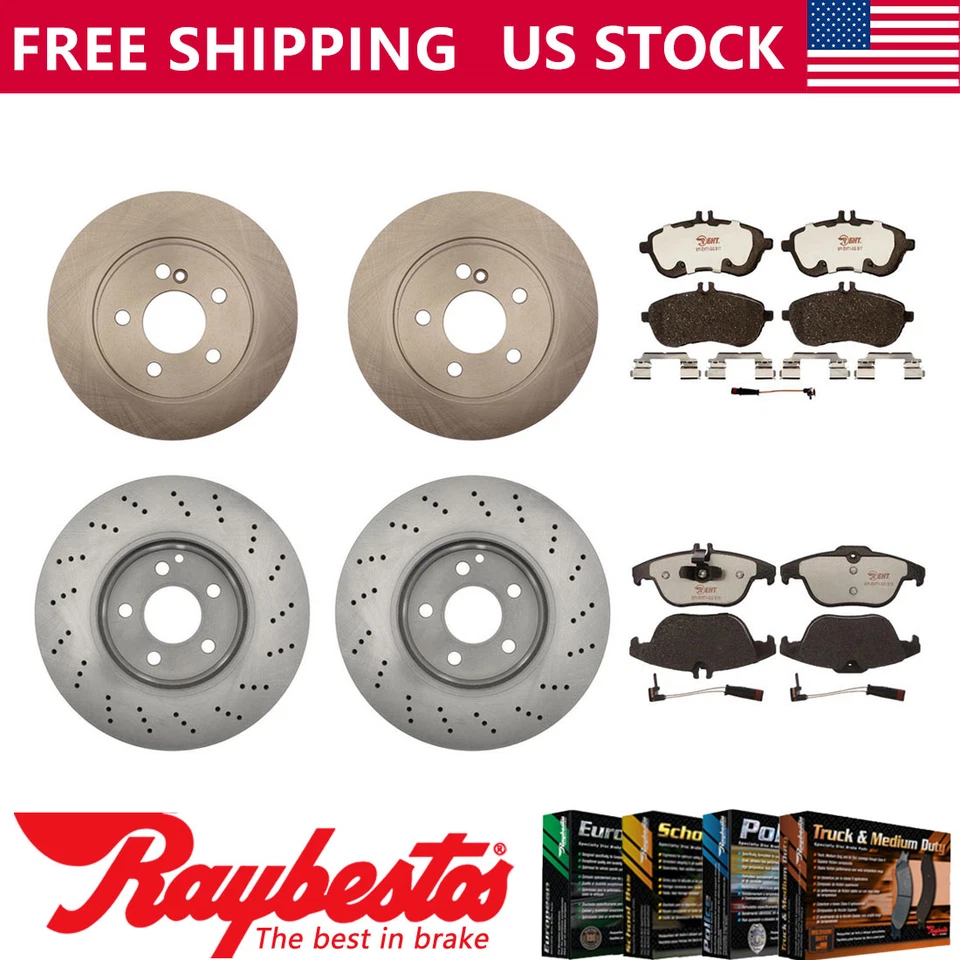 Rotores de freio dianteiros traseiros e pastilhas de freio híbridas para Mercedes-Benz C300 2008-2012 - Imagem 1 de 4