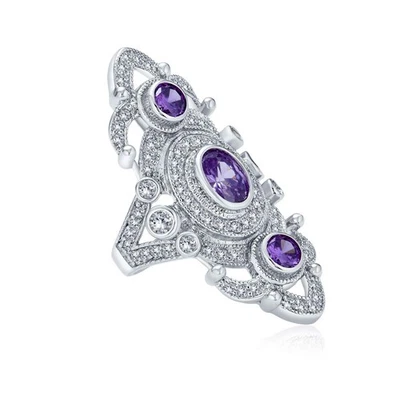 Vintage Style Filigree Purple Cubic Zirconia Armor Full Finger Statement Ring... - Image 1 of 4