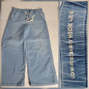 AMERICAN EAGLE  Jeans Sz Large Low Rise Baggy Wide Leg Pull On Drawstring Drapey - Picture 1 of 11