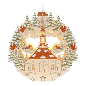 Holz Fensterbild Seiffener Kirche 30cm beleuchtet elektrisch Weihnachtsdeko - Bild 1 von 3