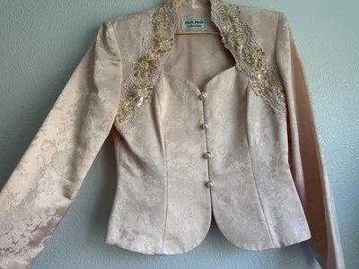 VTG Nah Nah Collections Pink Floral Tapestry Blazer Beaded Victorian Jacket Sz:S - Image 1 of 4