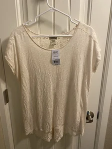 NWT Eyelash Couture L Top Cream Lace Shoulder Blouse Large Shirt Lg - Picture 1 of 5
