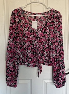 Blusa Top H&M Multicolor Floral Manga Larga Dobladillo con Botones para Mujer L - Imagen 1 de 9