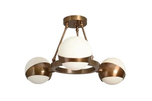 3-Light Mid Century Brass Sputnik Chandelier Pendant Globe Cut Shade Light - Picture 1 of 7