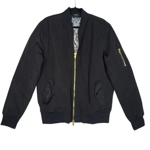 Barstool Bomber Jacket Men's Medium Black Lined Full Gold Zipper Motorcycle - Picture 1 of 10