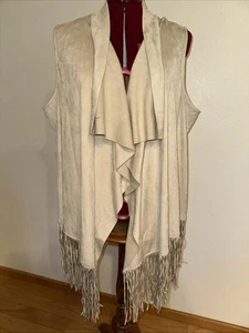 Coldwater Creek Faux Suede Fringe Vest 2X Western New - Picture 1 of 7