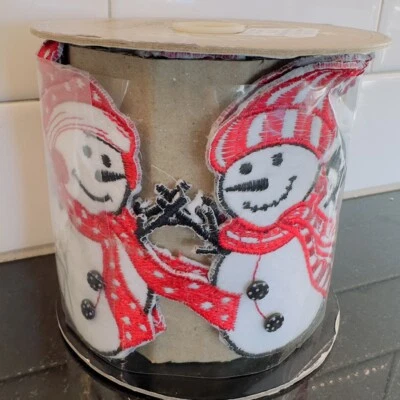 D. Stevens Ribbon Christmas Cut Out Snowman 4” x 3 Yards Craft Snowmen Hat Scarf - Image 1 of 4