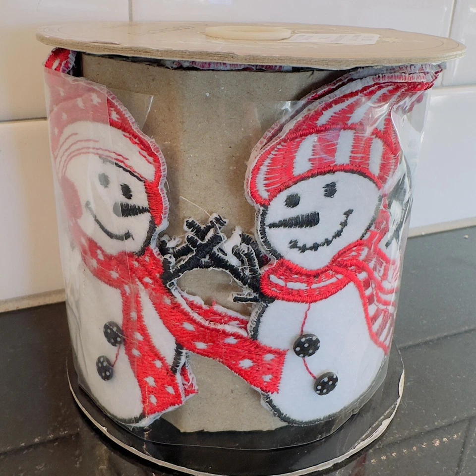 D. Stevens Cinta Navidad Recortado Muñeco de Nieve 4” x 3 Yardas Artesanía Muñeco de Nieve Sombrero Bufanda Foto 1 de 4