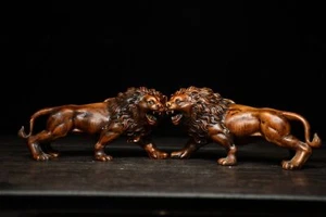 5.2'' China Antique wood Statue natural Old Boxwood animal Lion Sculpture - Picture 1 of 9