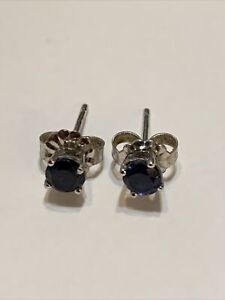 Natural Blue Sapphire￼ Stud Earrings in 14k Solid White Gold Sapphire