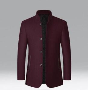Men's Woolen Jacket MAO Suit Stand Collar Coat Oversize CardiganSlim Tops Chic