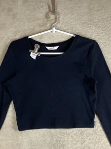 supre Casual Cropped Knit T-Shirts Top Size L Womens Black Long Sleeve - Picture 1 of 11