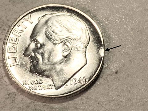1946 P  Clipped at K-3:30+Heavy Die Cracks Error Ch Gem/BU Silver Roosevelt Dime Cover