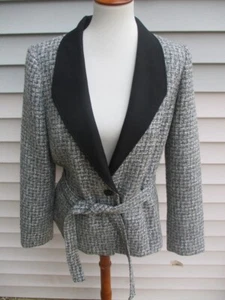 NEW White House Black Market Black Gray METALLIC THREAD Tweed Belted JACKET 14 - Picture 1 of 6