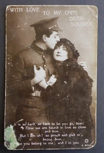 LOVE POST CARD 100+ YEARS OLD "LOVE TO MY DEAR SOLDIER" CAN.SHIP $1.99 COMB.SHIP - Picture 1 of 2
