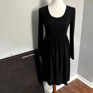 Vintage 80er Jahre Liz Claiborne schwarzes Langarm Midikleid - Bild 1 von 7