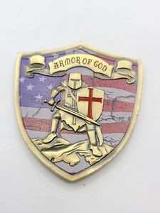 Armor of God Knights Templar US Flag Shield Challenge Coin- Bronze - Picture 1 of 4