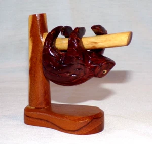OOAK Handmade Hand Carved 2pc Wood Sloth Hanging From Tree Miniature Figurine - Picture 1 of 8