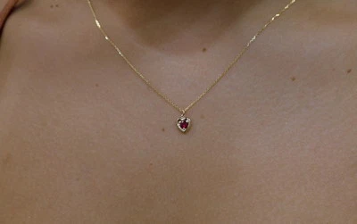 RUBY HEART NECKLACE 14K YELLOW GOLD 0.12CT GENUINE RUBY - Image 1 of 4