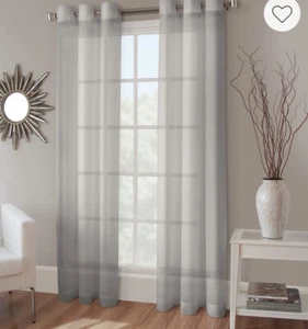 Platinum Collections Crushed Voile Sheer Grommet  50”X84”.  2 For 20. Gray - Picture 1 of 3