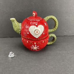 Homespun by Lori Siebert Cracker Barrel Ceramic Teapot Christmas Holiday Mug Set