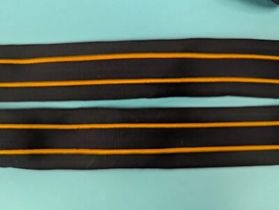 ANTIQUE VICTORIAN 19TH C NAVY SILK GROSGRAIN RIBBON TRIM W RAISED YELLOW CORD  - Image 1 of 3