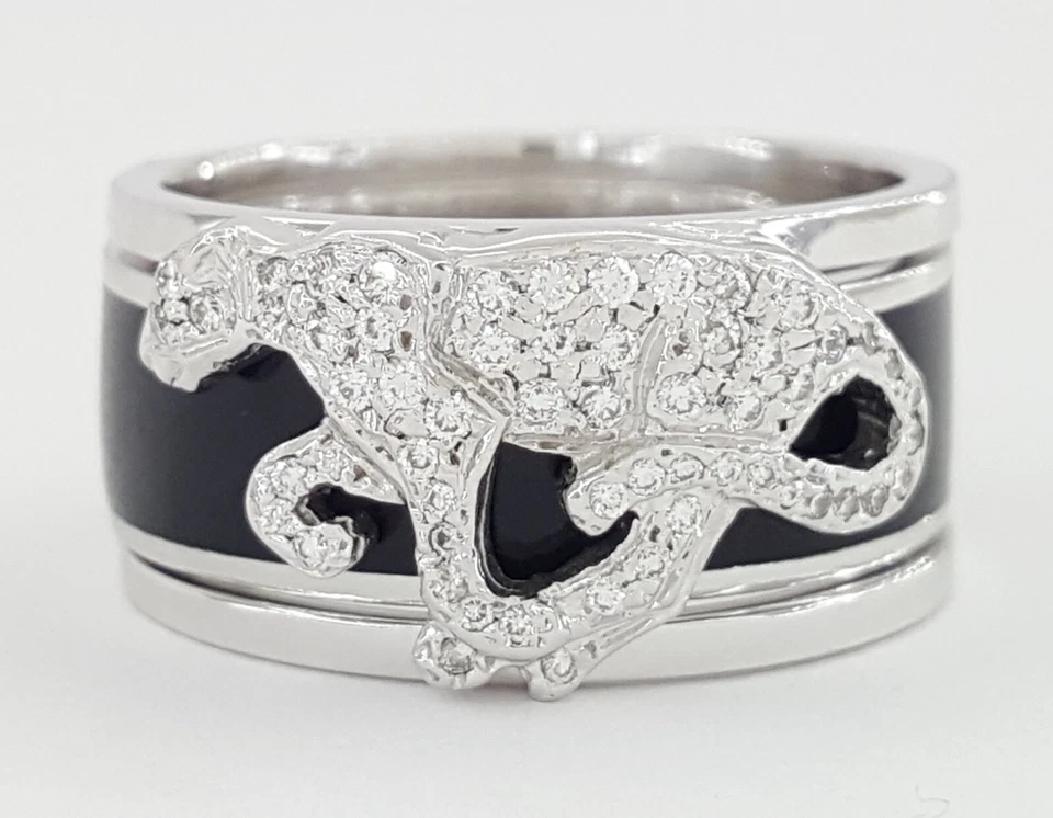 Chaqueta Pantera Diamante Hidalgo y Anillo Diamante Esmalte Negro Oro Blanco 18K Foto 1 de 4