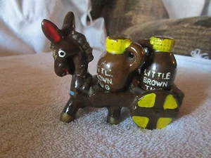 JUEGO VINTAGE DE JAPÓN JARRA MARRÓN SALERO Y PIMENTERO CON SOPORTE PARA BURRO - Imagen 1 de 6