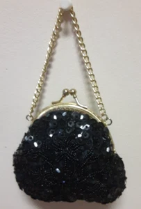 Black sequin and beaded evening bag - Picture 1 of 4