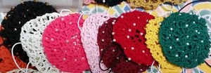 Beaded Hand Crafted Hair Bun Cover with beads on alternating Rows. - Picture 1 of 21
