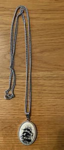 Vintage Signed Sarah Coventry pendant/chain. Masted Ship Image /faux Scrimshaw - Picture 1 of 3