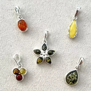 WHOLESALE JOB LOT 5 Baltic Amber & 925 Solid Sterling Sterling Silver PENDANTS - Picture 1 of 6