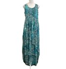 Serendipity 90s Blue Animal Print Floral Lace Mesh Beaded Layered Maxi Dress S