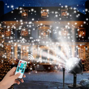 Christmas Snowflake Projector Light Outdoor LED Moving Snowfall Light Landscape - Picture 1 of 12