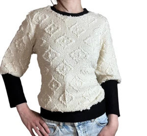 LA Boutique Chunky Knit XS Diamond Knit Sweater Cotton Sculptural USA Made Cozy - Picture 1 of 11